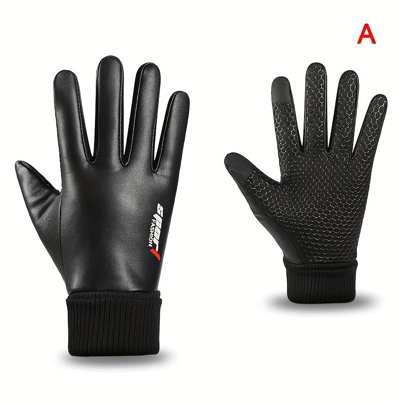 Waterproof PU Leather Cycling Gloves Winter Warm Sports Gloves