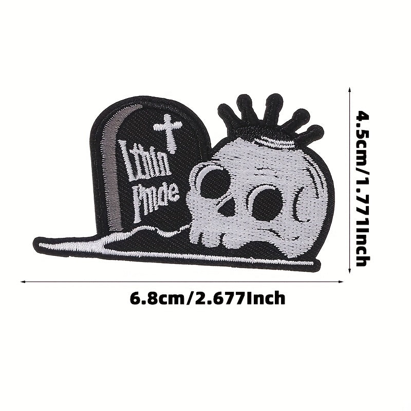 6pcs Halloween Punk Style Skull Cloth Stickers Embroidered Cloth Stickers