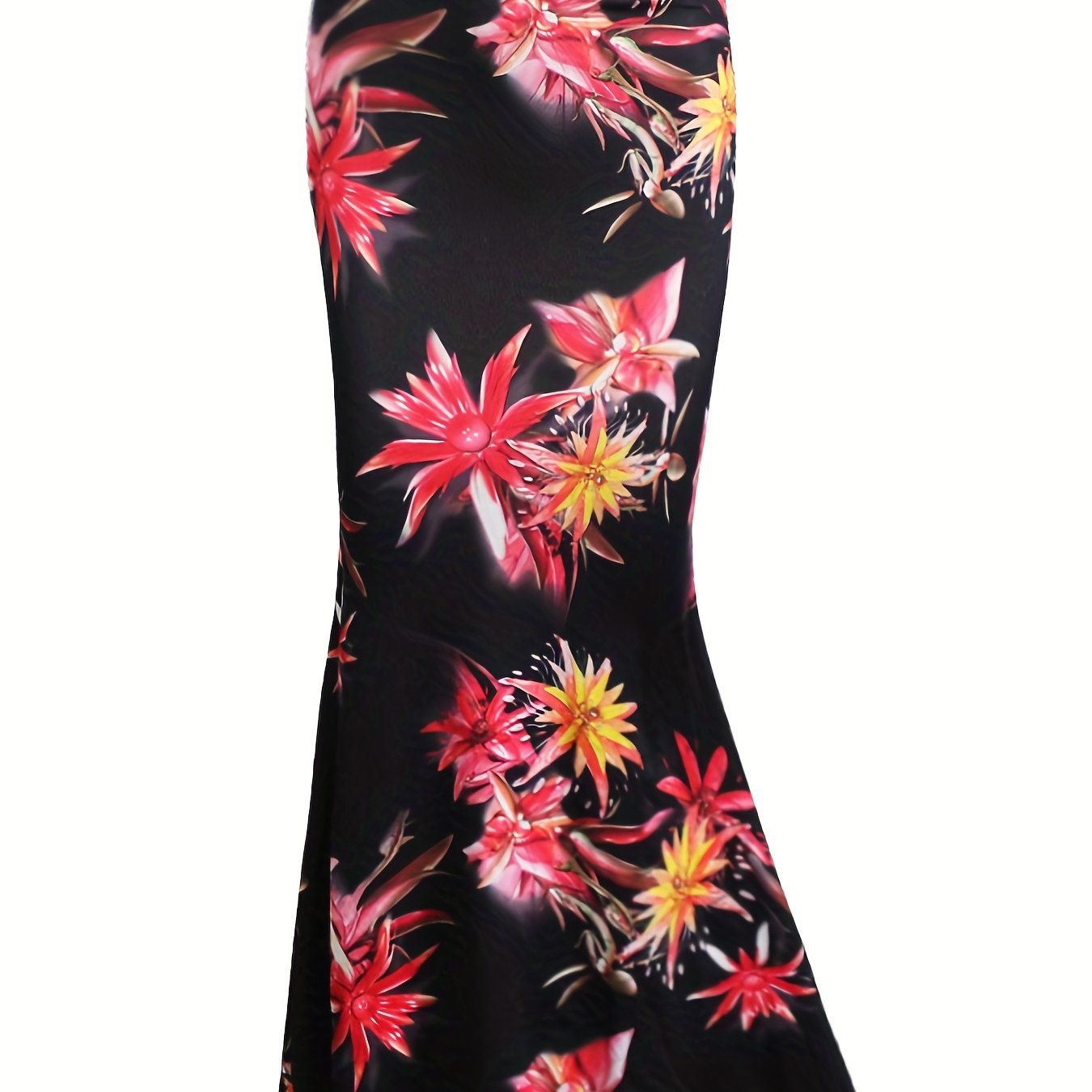  Retro Floral Print Maxi Mermaid Skirt