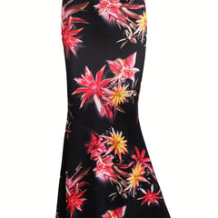  Retro Floral Print Maxi Mermaid Skirt