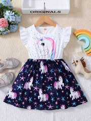 Girls Unicorn Skirt Set Sleeveless Outfit