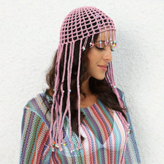 Hollow Woven Crochet Y2K Beanie Cap with Tassel