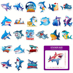 50Pcs Ocean Shark Sticker Cartoon Fierce Shark Marine Life Sticker