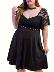  Lace Sweetheart Neck Grommet Dress