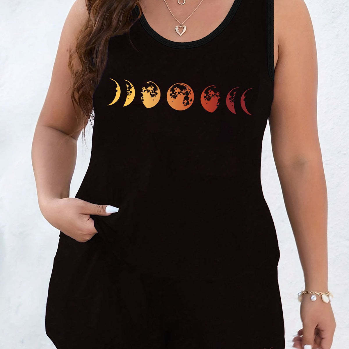  Goth Loungewear 2 Piece Set Moon Print Tank Top & Shorts Pajamas