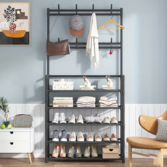 Entrance Coat Rack Foyer Shoe Rack with Storage Shelves