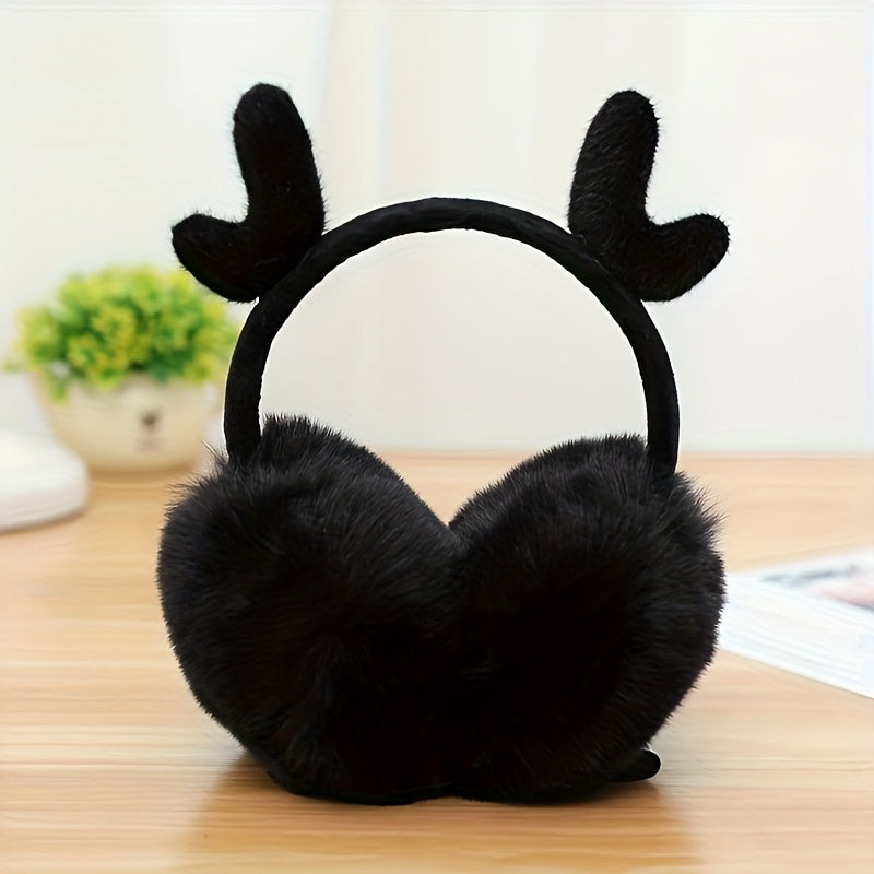 Women's Winter Plush Earmuffs with Cartoon Antlers