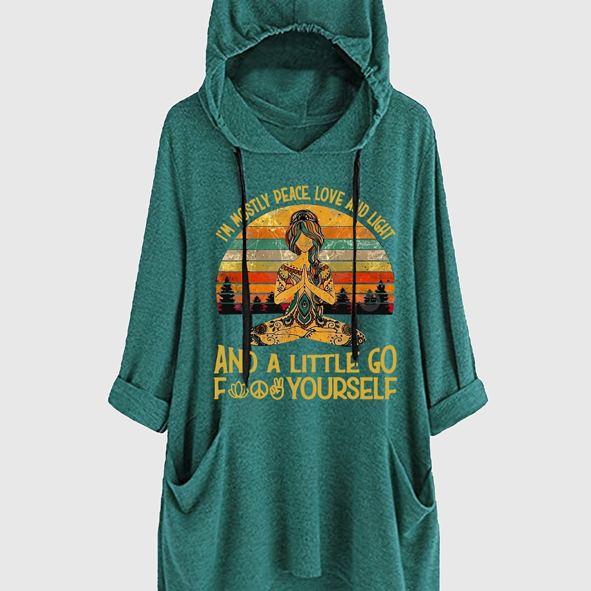 Graphic Print Drawstring Loose Hoodie Casual Hooded Pocket Sweatshirt