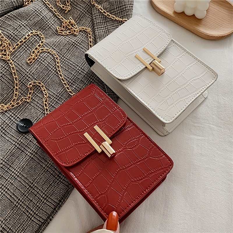 Crocodile Embossed Cell Phone Bag Mini Crossbody Purse