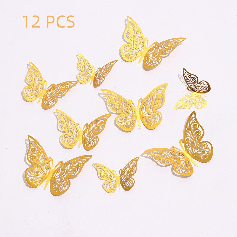 12pcs 3D Golden Butterfly Wall Decor - Perfect for Birthday Party & Nursery