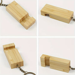 Bamboo Keychain Mobile Phone Holder Backpack Pendant