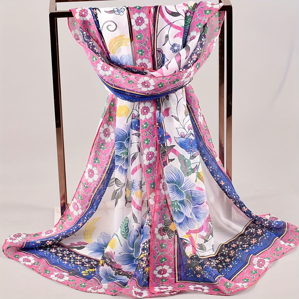 Boho Floral Print Chiffon Scarf Vintage Classic Thin Shawl