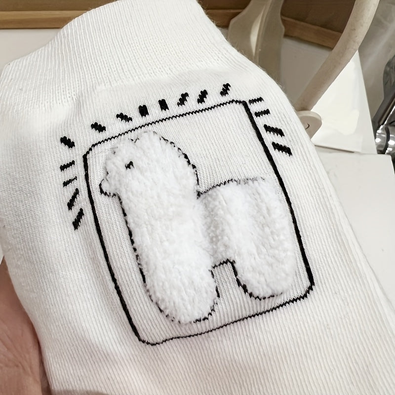 3 Pairs Cartoon Alpaca Print Socks Comfy & Mid Tube Women's Stockings