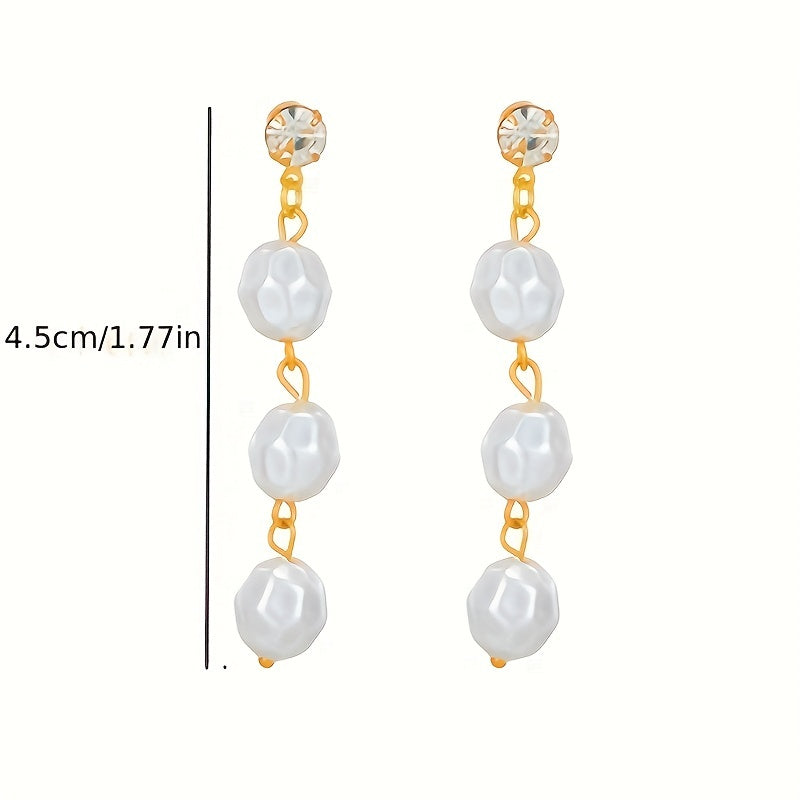 Faux Pearl Decor Golden Dangle Earrings 14K Plated Jewelry