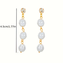 Faux Pearl Decor Golden Dangle Earrings 14K Plated Jewelry