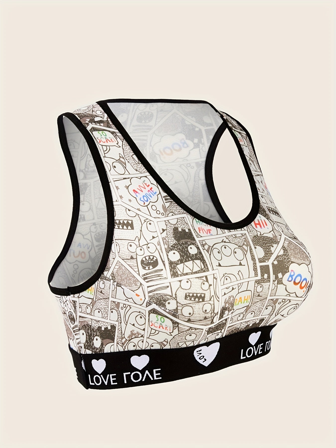  Pop Art Print Racer Back Sporty Bra