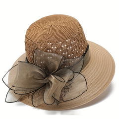 Mesh Flower Decor Bucket Hat Crochet Breathable Basin Hat Sun Hats For Women