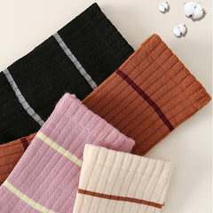 Set of 4 Comfy Retro Striped Crew Socks Women's Stockings
