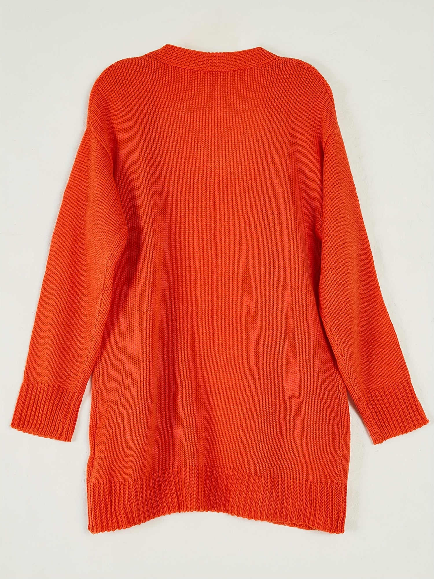 Solid Open Front Knit Cardigan Long Sleeve Pocket Cardigan