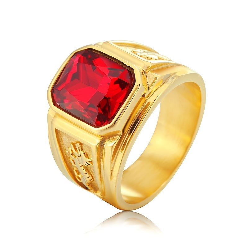 Men's Dragon Pattern Multicolor Gemstone Ring