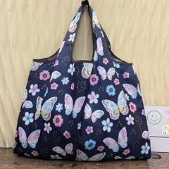 Butterfly Print Nylon Tote Bag Reusable Shopping Bags Large Capacity