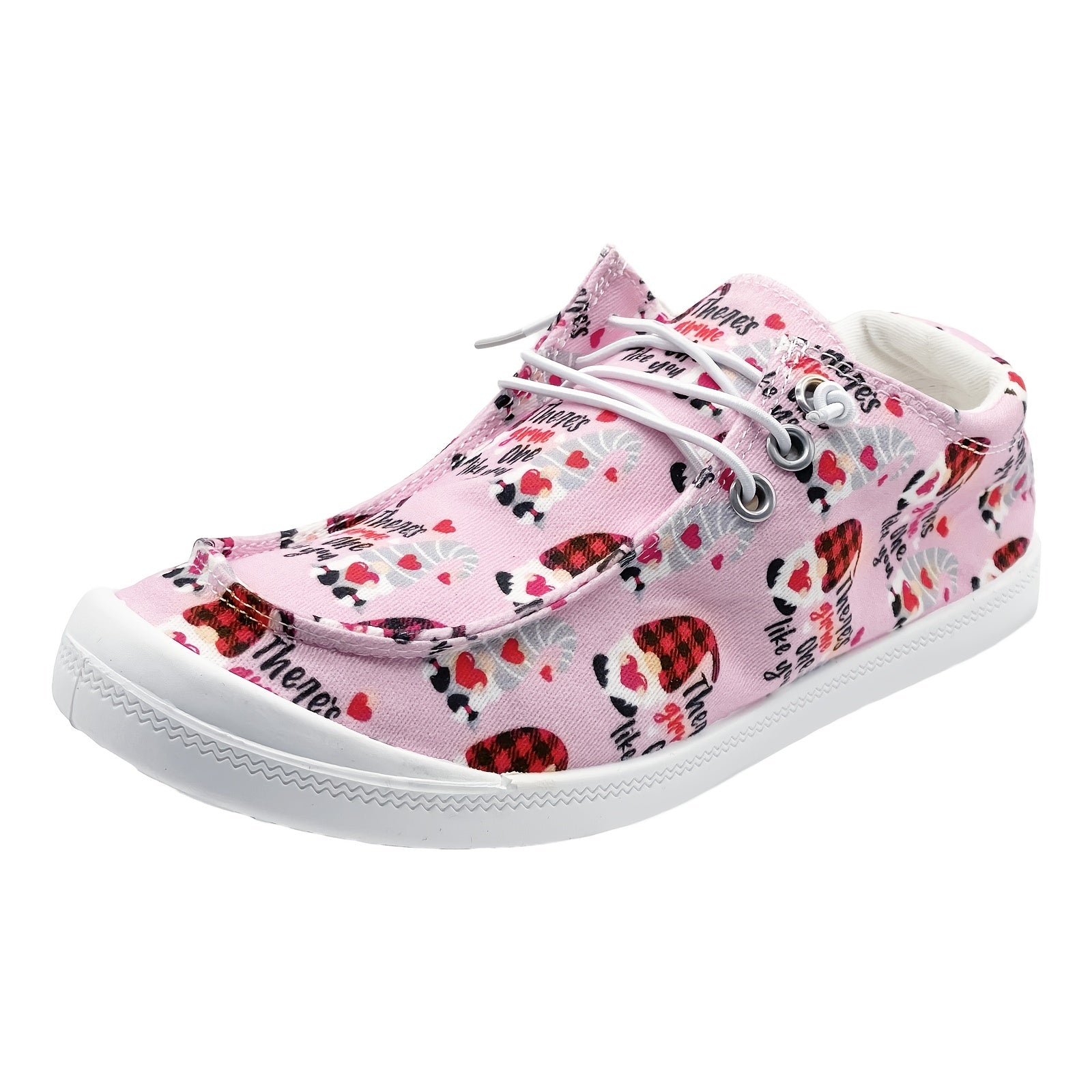 Women's Love Heart Canvas Shoes Lace Up Casual Flat Walking Shoes