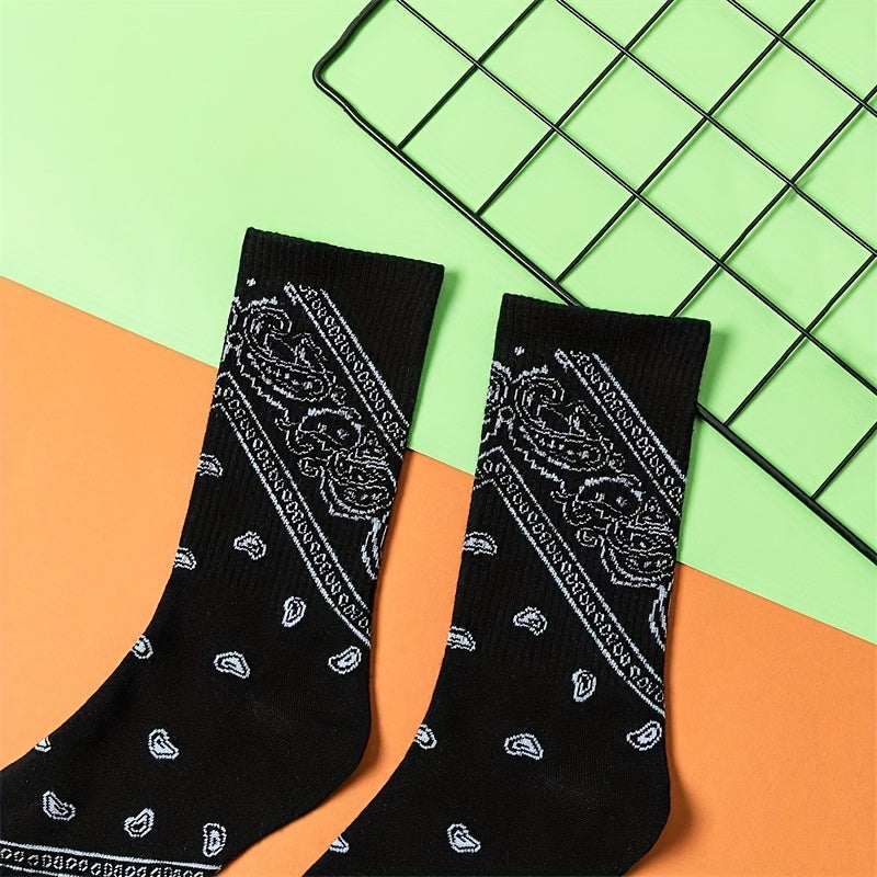 2 Pairs Floral Print Socks Breathable Mid Tube Stockings