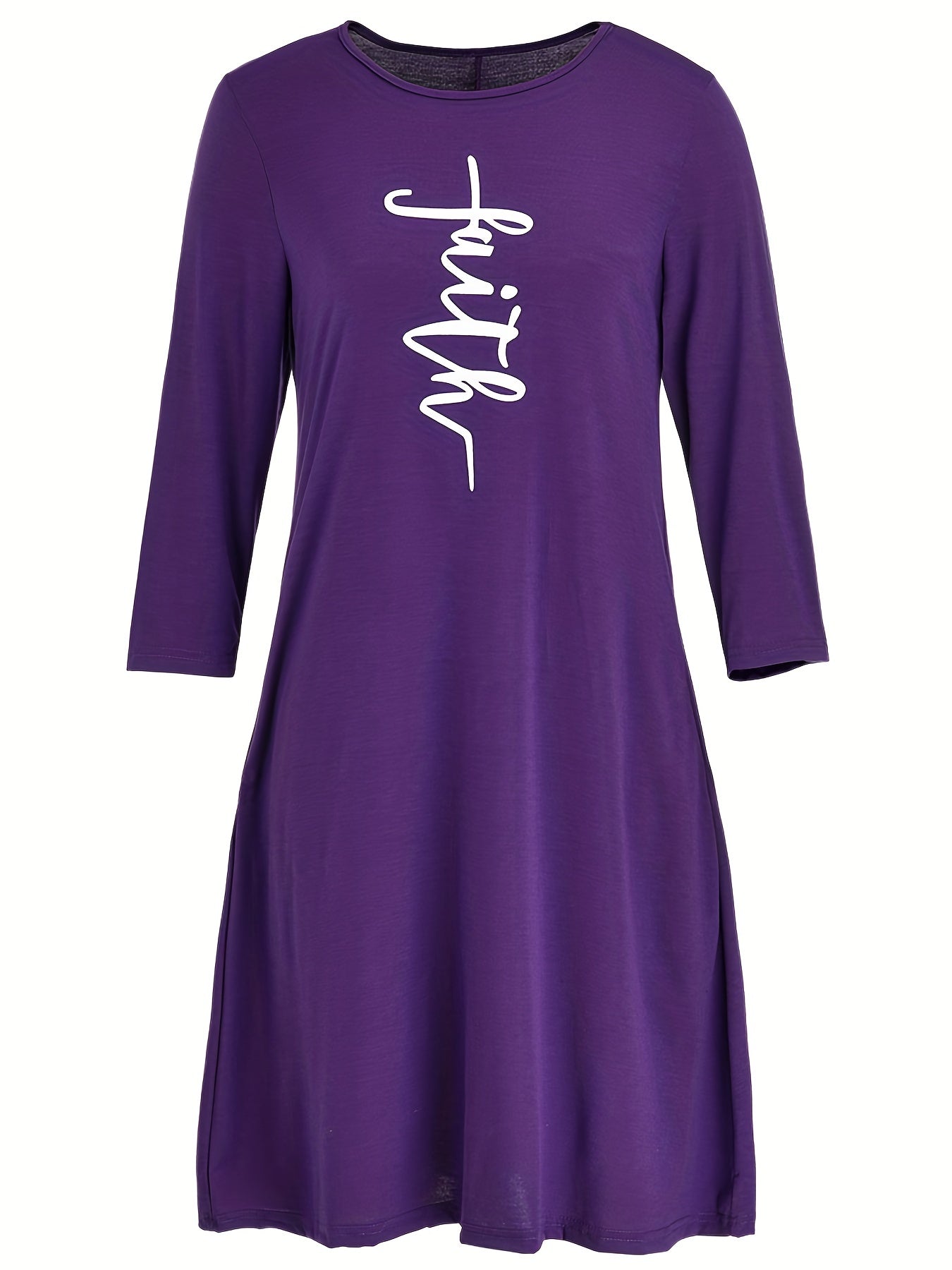  Casual Dress Women's Plus Letter Print Half Sleeve Round Neck Dress