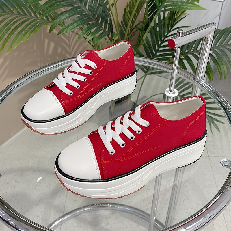Women's Platform Canvas Lace Up Low Top Heightening Shoes
