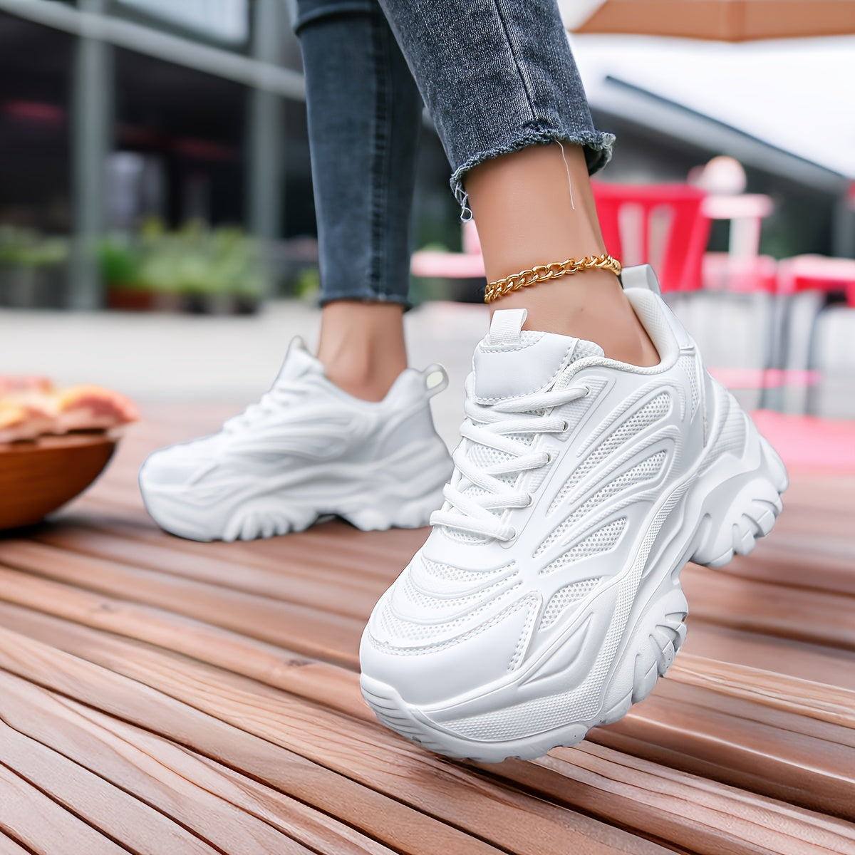 Non Slip Chunky Sneakers Lightweight Mesh Outdoor Running Shoes Women's