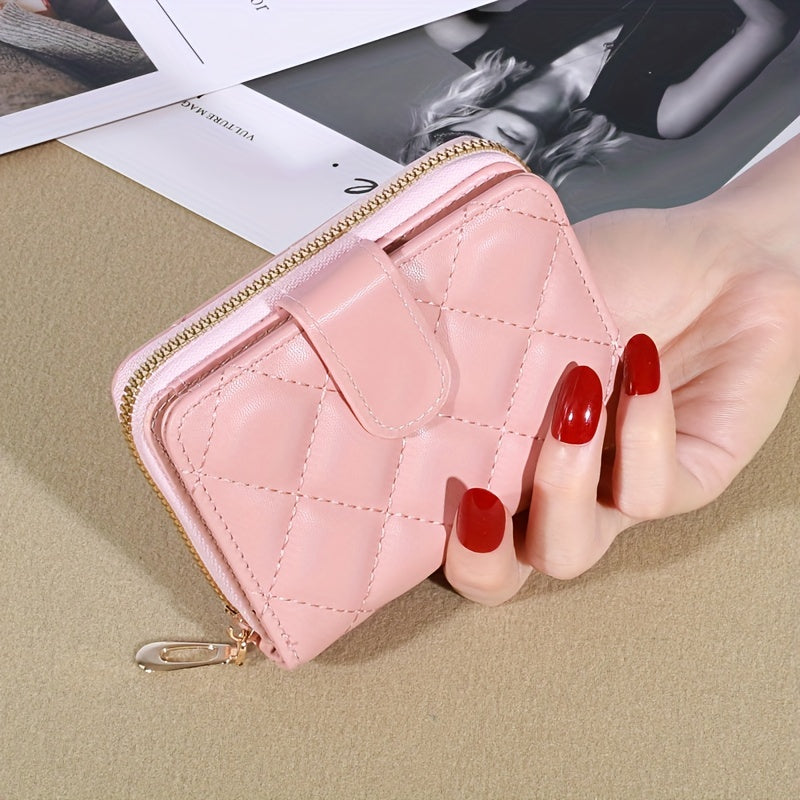 Argyle Quilted Coin Purse Foldable Clutch Bag Card Slots Short Wallet
