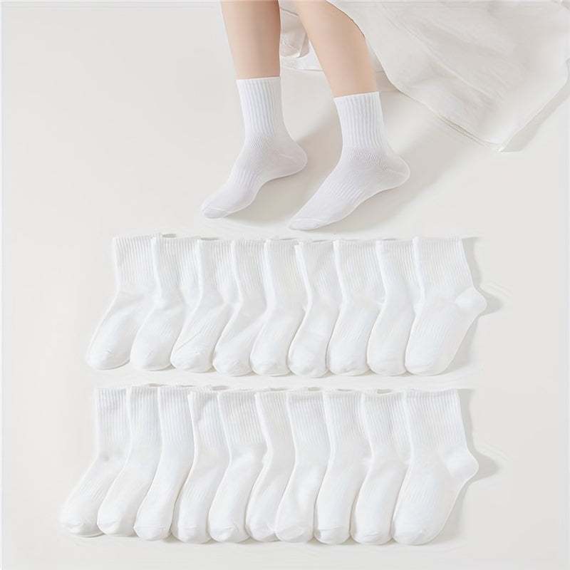 20 Pairs Women's Solid Mid Tube Socks