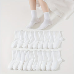 20 Pairs Women's Solid Mid Tube Socks