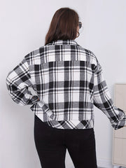  Plaid Print Button Up Long Sleeve Shacket