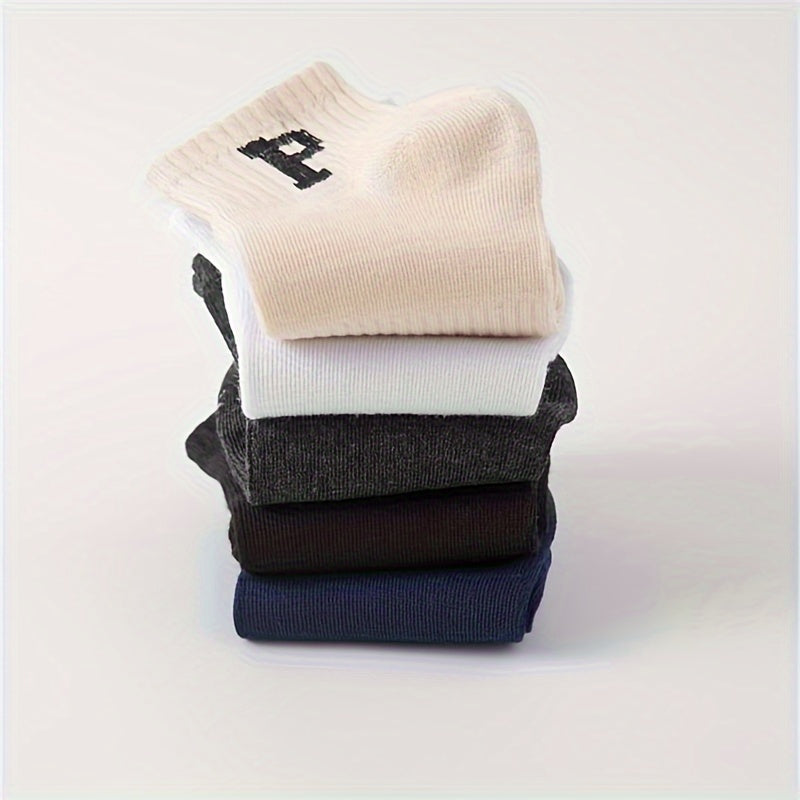 5 Pairs Letter Print Sports Short Socks Women's Stockings