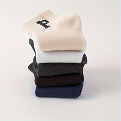 5 Pairs Letter Print Sports Short Socks Women's Stockings