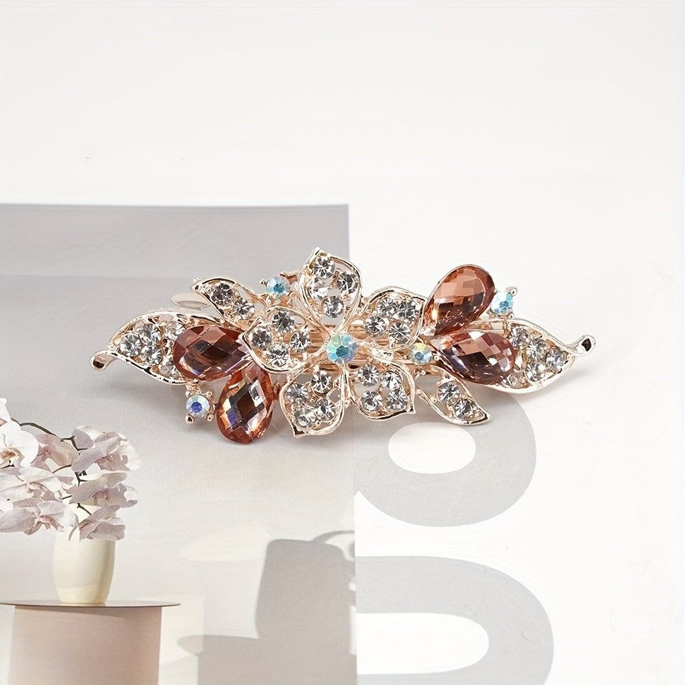 Rhinestone Flower Hair Clip French Barrette Non Slip Hair Accessory