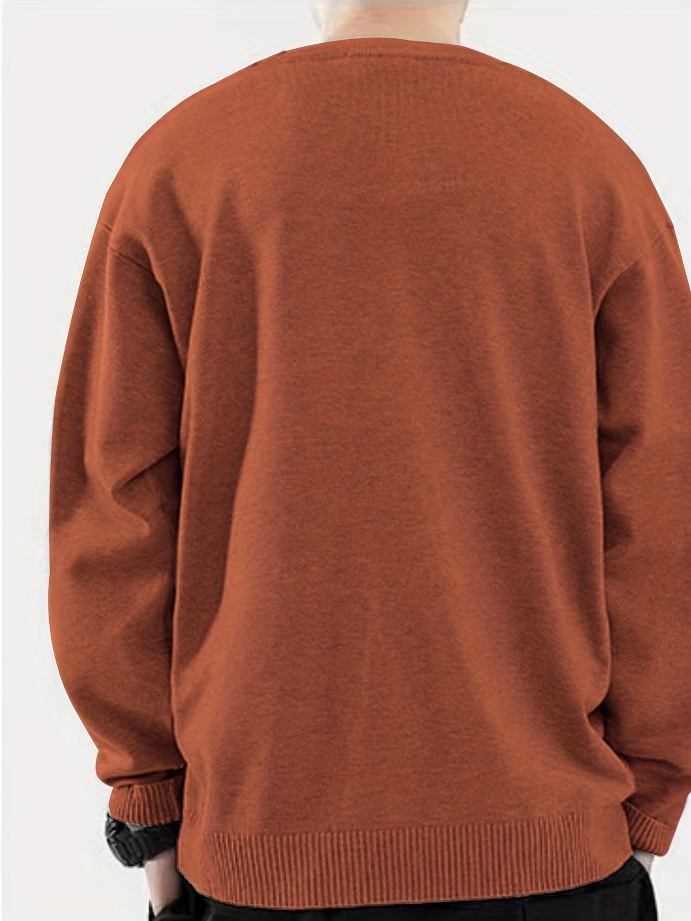Cartoon Rabbit Print Knit Sweater Men's Crew Neck Pullover