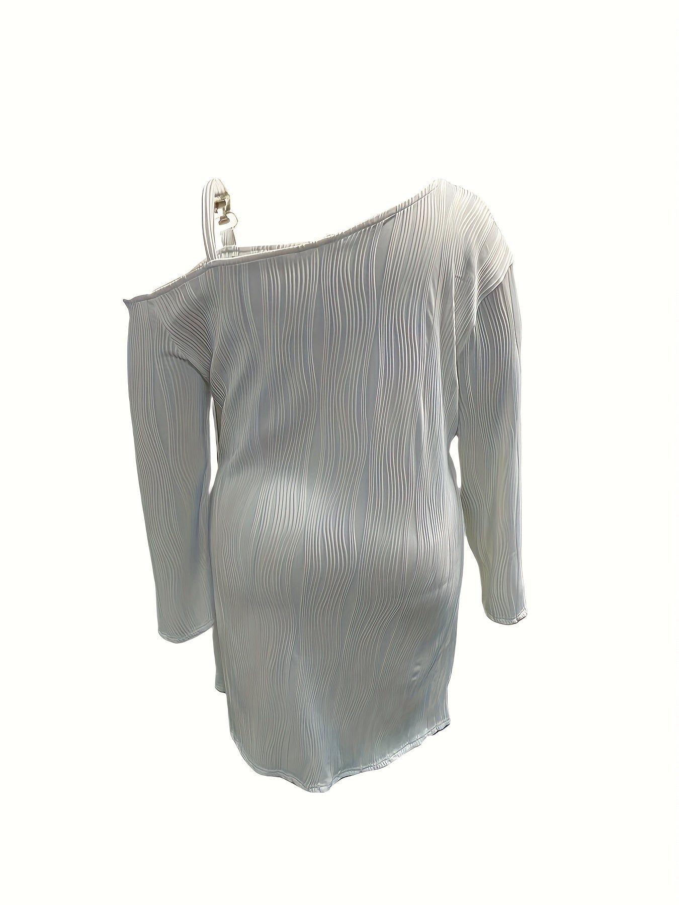  Casual Dress Women's Plus Solid Striped Metal Decor One Shoulder Dress