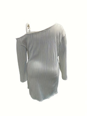  Casual Dress Women's Plus Solid Striped Metal Decor One Shoulder Dress