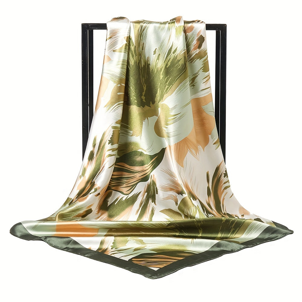 Graffiti Flower Print Scarf Silk Square Head Wrap Sunscreen Travel Beach Towel