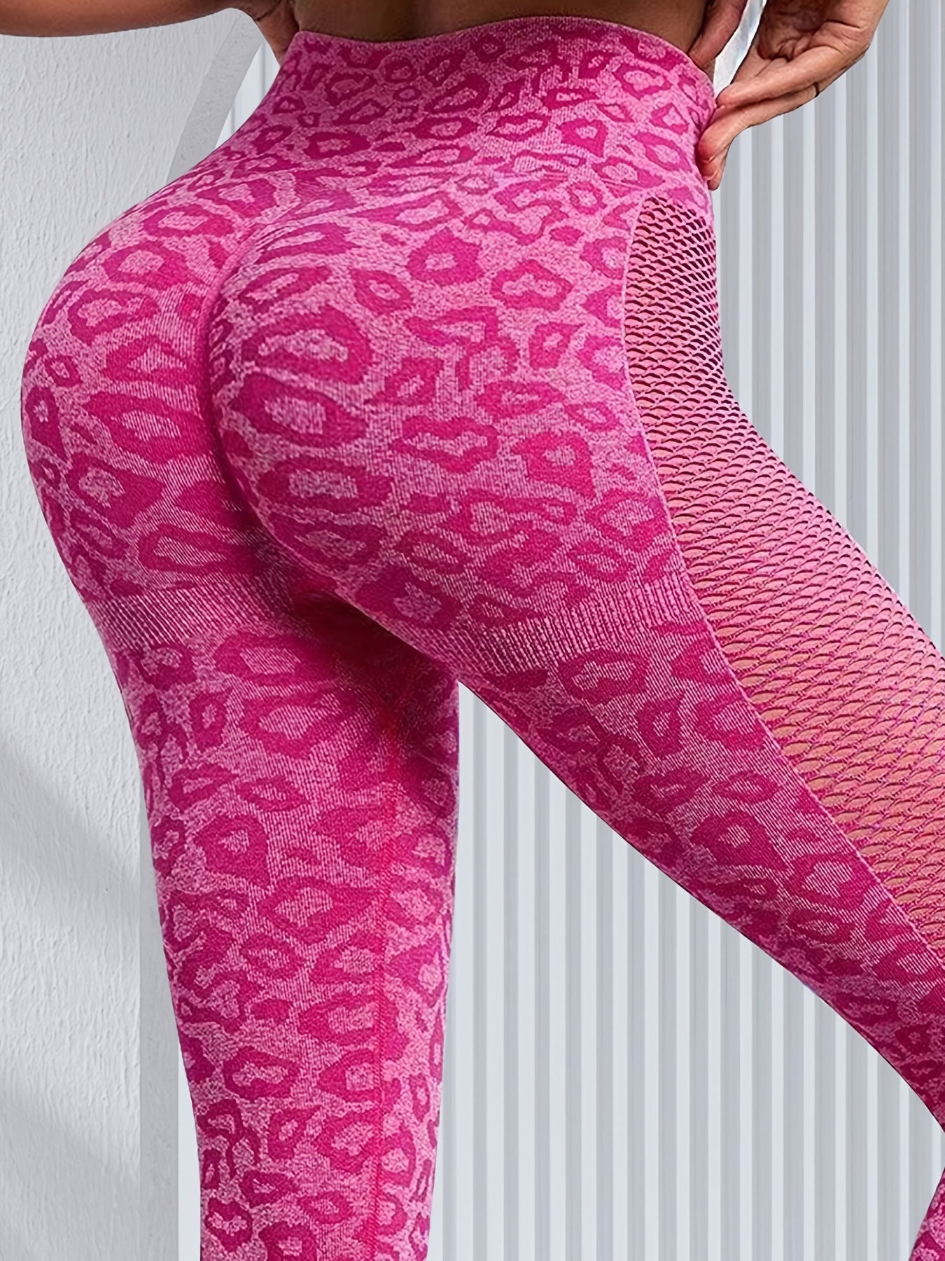 Leopard Print Hollow Out Workout Leggings High Elastic Sports Yoga Pants
