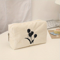 Corduroy Cosmetic Bag Makeup Bag Flower Make Up Organizer