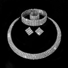 Rhinestone Crystal Jewelry Set: Choker Necklace, Earrings, Bracelet & Ring