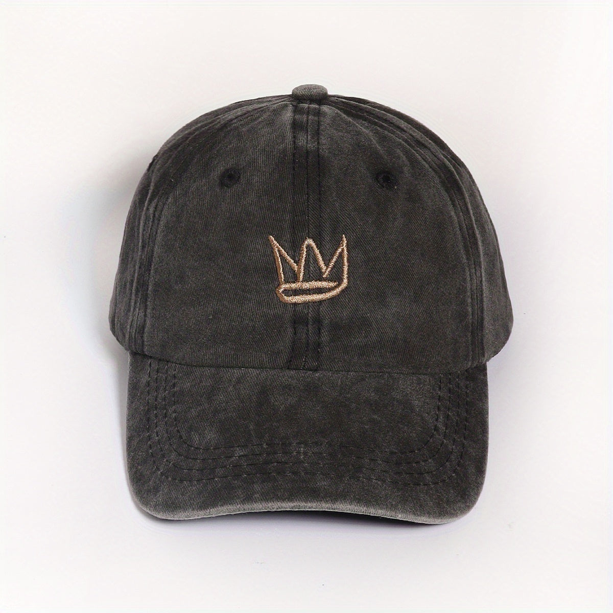 Crown Embroidered Gray Baseball Cap Washed Distressed Sunshade Dad Hat