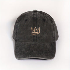 Crown Embroidered Gray Baseball Cap Washed Distressed Sunshade Dad Hat