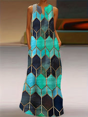  Geometric Print Tank Dress with Pockets