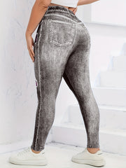  Colorblock Plaid & Denim Print Leggings