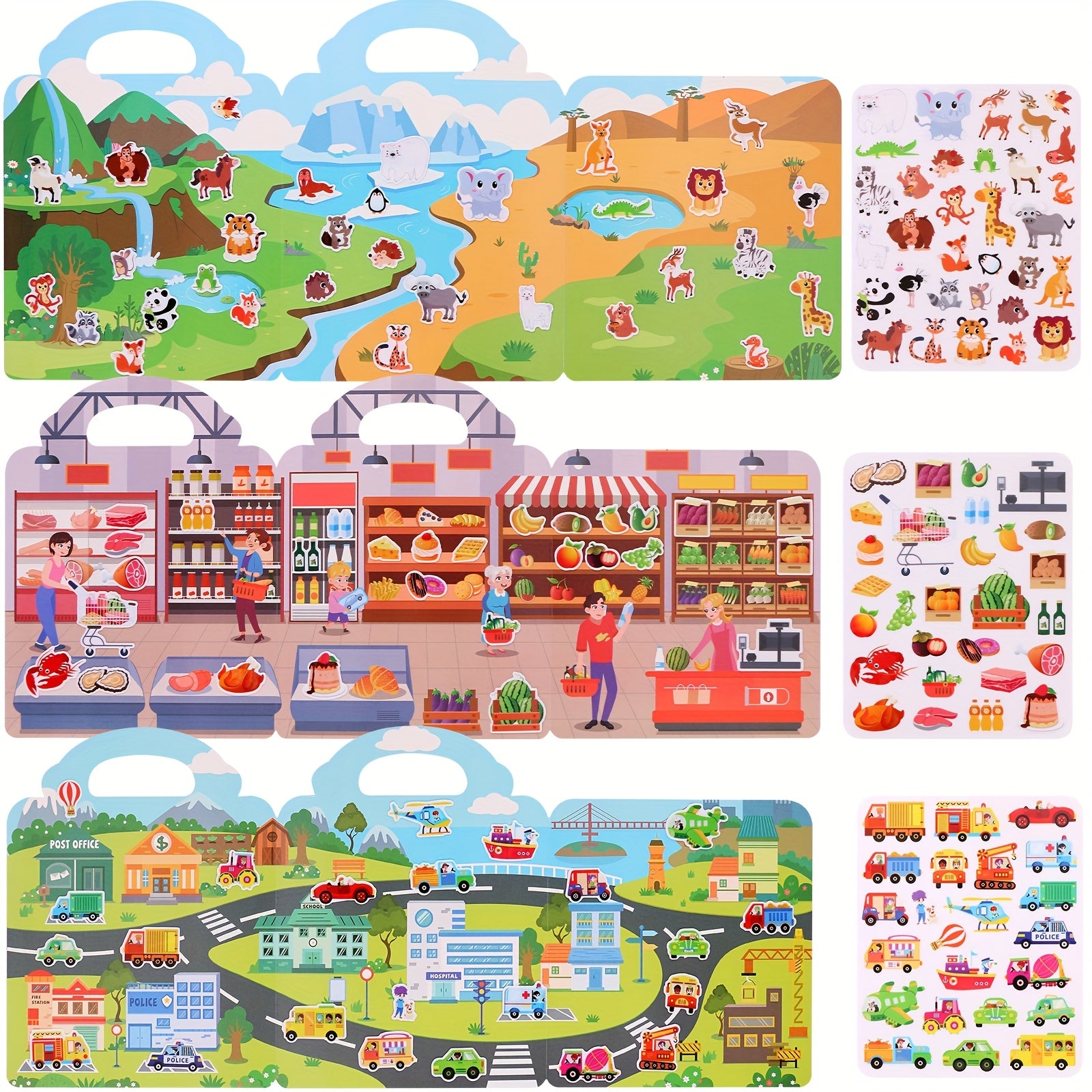 Waterproof Reusable Sticker Book Dinosaurs Animals Vehicles Educational Toys