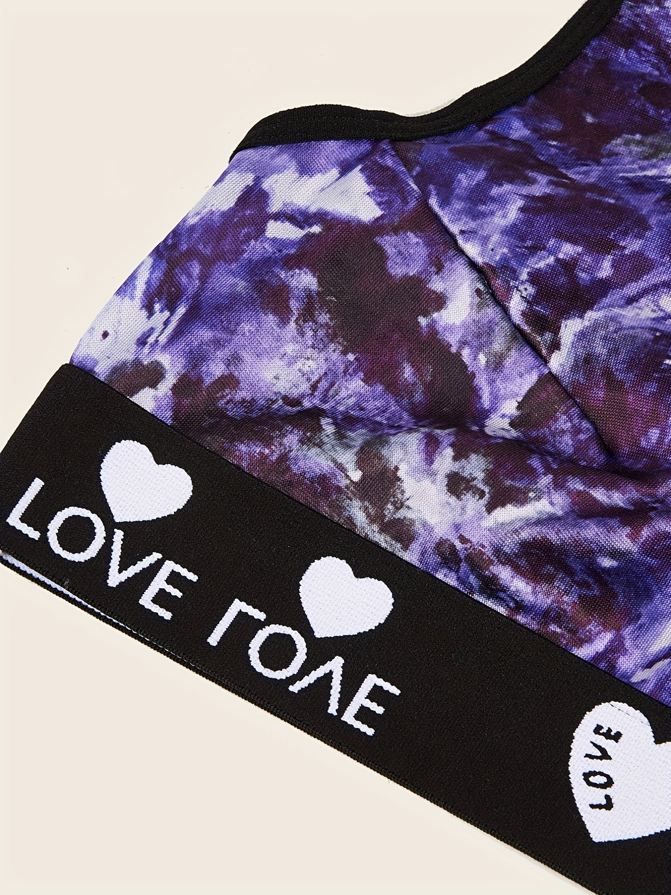 Tie Dye Letter Tape Racer Back Sports Bra for Women